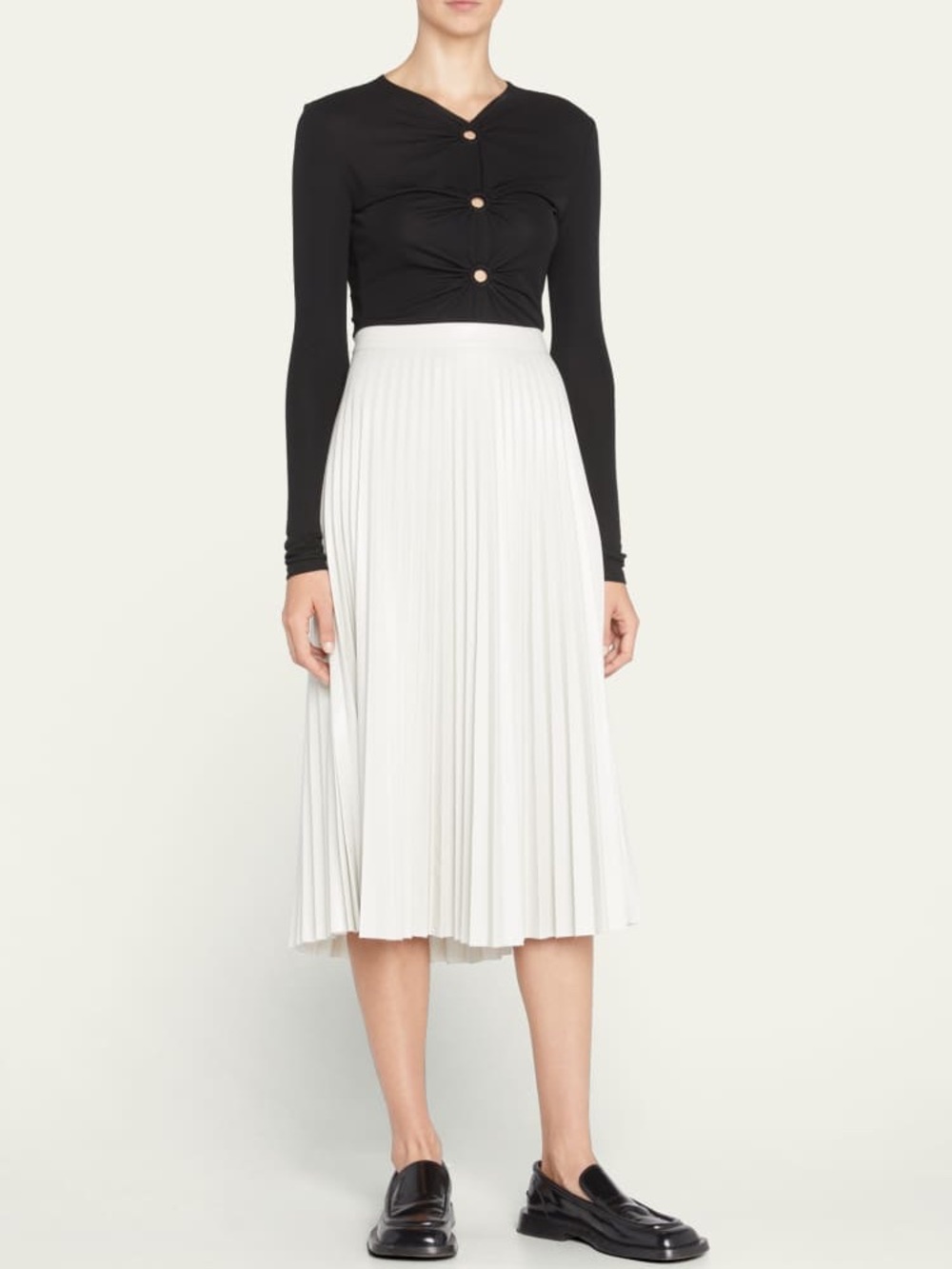 Maison Cinqcent Structured Classic White Pleated Midi Skirt